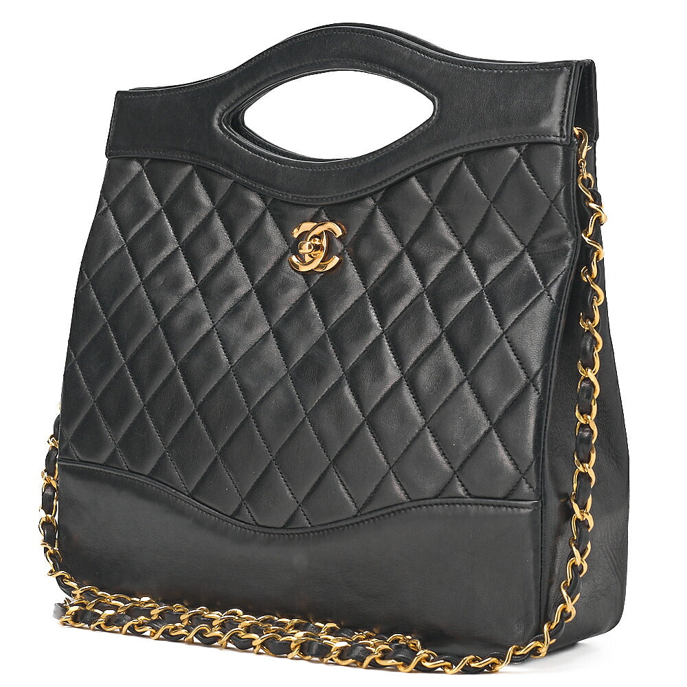 CHANEL Matelasse Chain Shoulder Bag Tote 2way Lambskin Black Gold-Tone Hardware, Pre-Owned