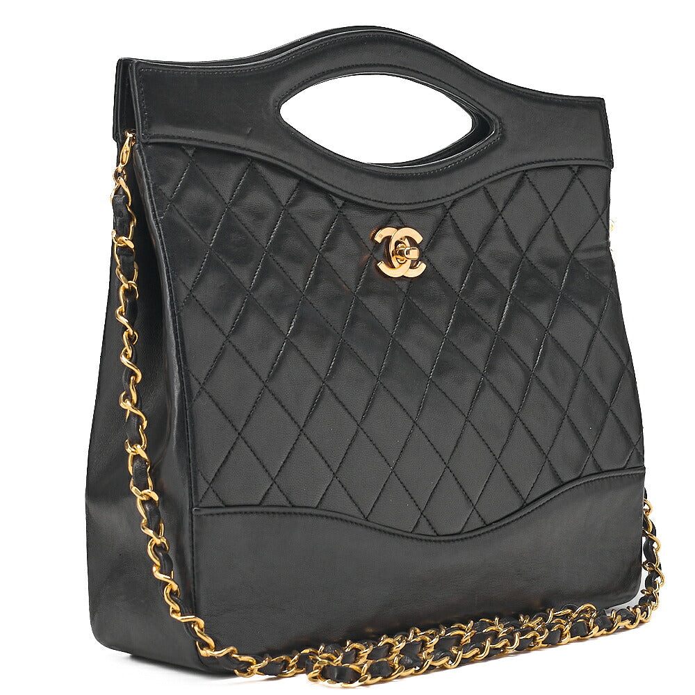 CHANEL Matelasse Chain Shoulder Bag Tote 2way Lambskin Black Gold-Tone Hardware, Pre-Owned