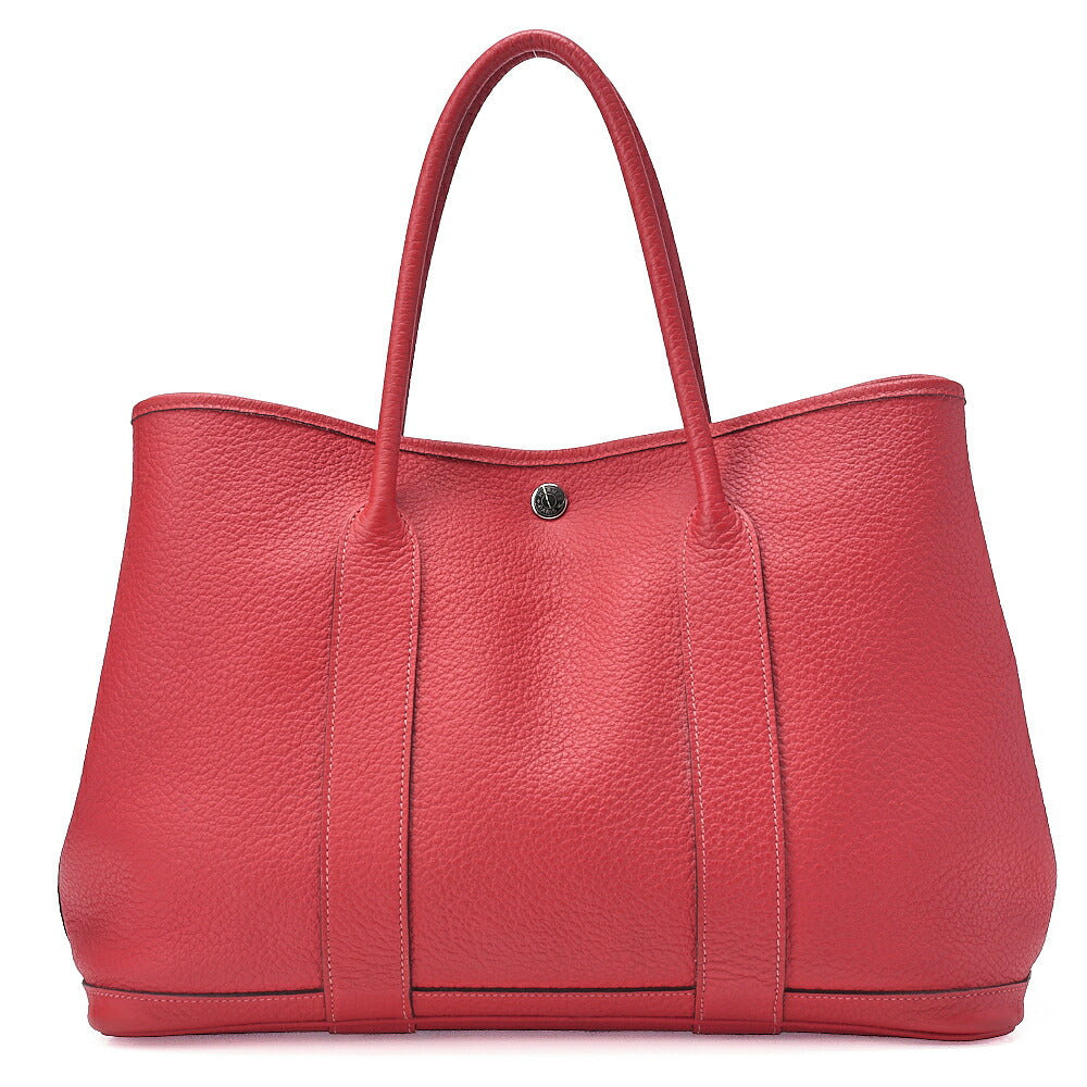 HERMES Garden Party PM Handbag Negonda Rouge Silver-Tone Hardware, Pre-Owned
