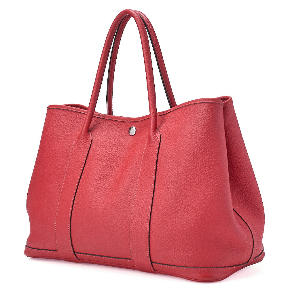 HERMES Garden Party PM Handbag Negonda Rouge Silver-Tone Hardware, Pre-Owned