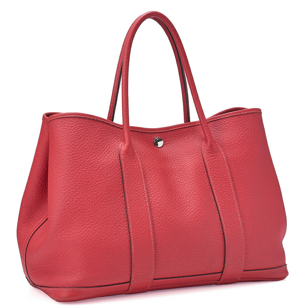 HERMES Garden Party PM Handbag Negonda Rouge Silver-Tone Hardware, Pre-Owned