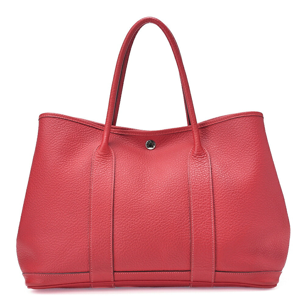 HERMES Garden Party PM Handbag Negonda Rouge Silver-Tone Hardware, Pre-Owned
