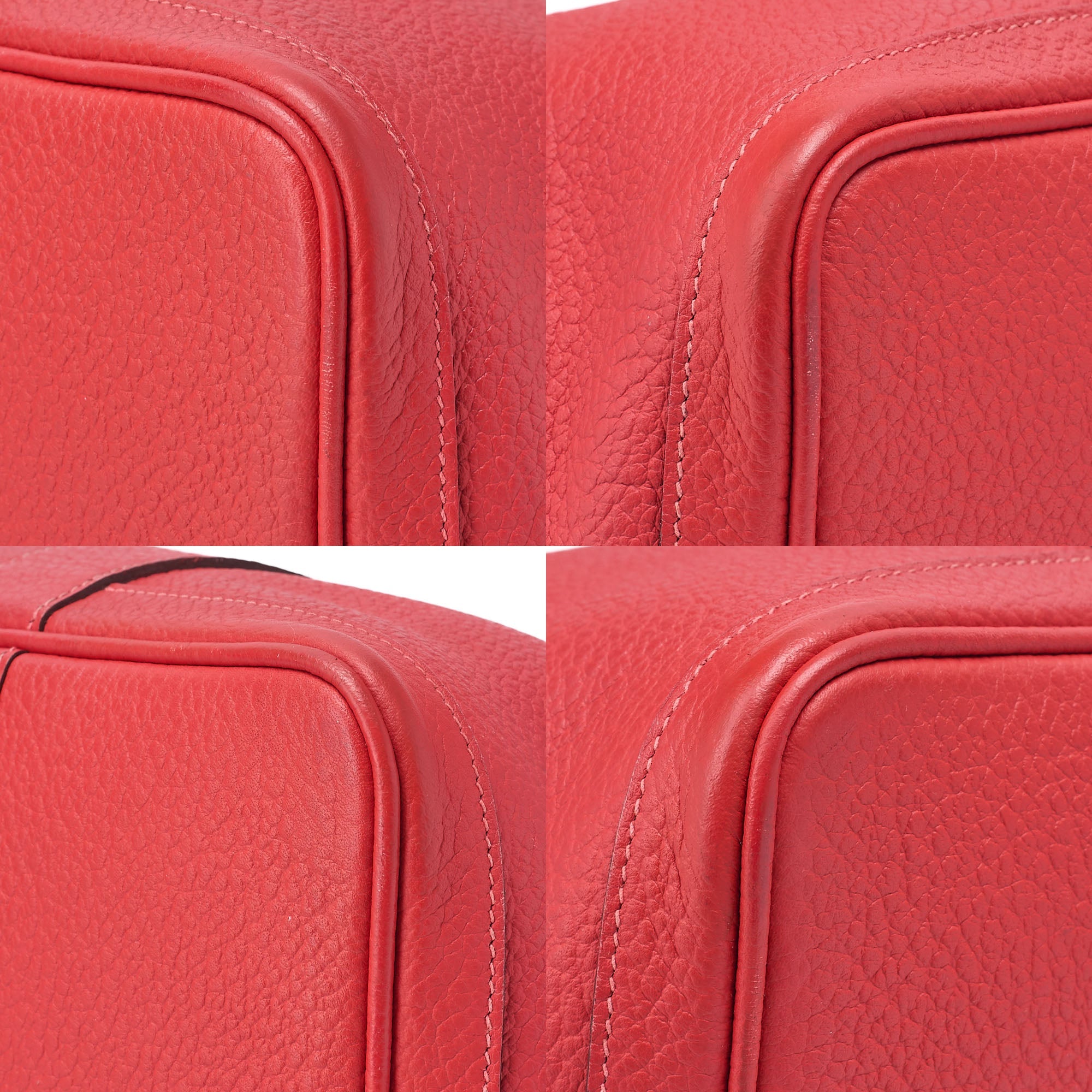 HERMES Garden Party PM Handbag Negonda Rouge Silver-Tone Hardware, Pre-Owned