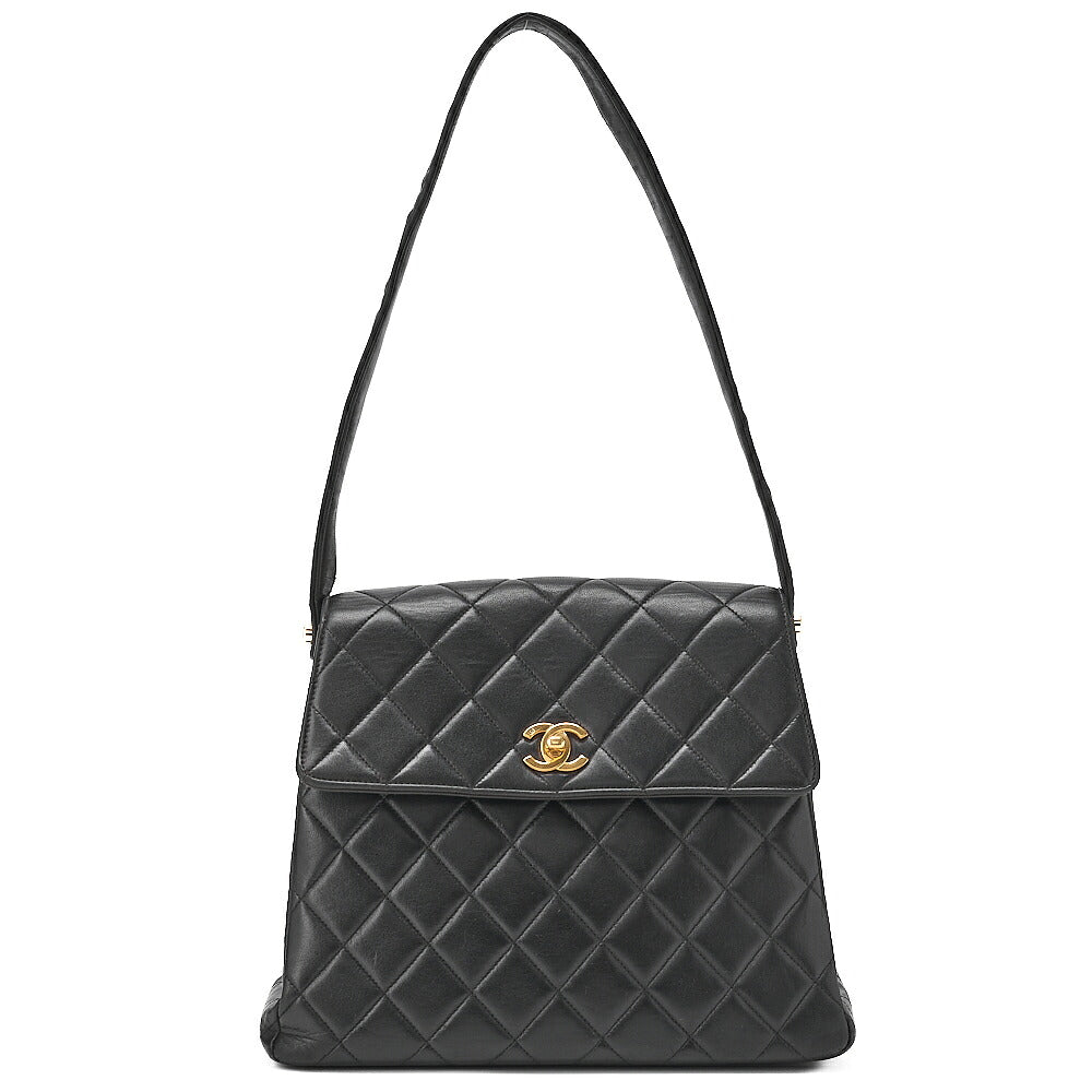 CHANEL One Shoulder Bag Matelasse Turnlock Single Flap Lambskin Black Gold-Tone Hardware, Pre-Owned