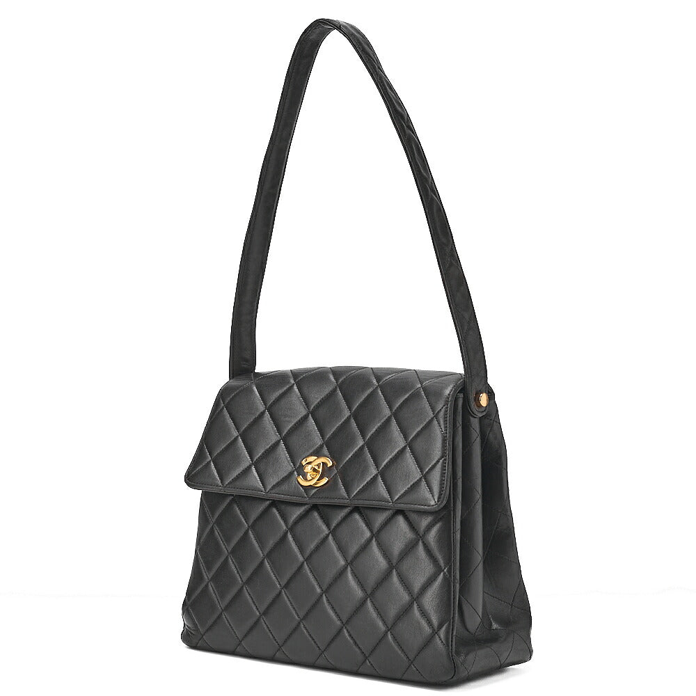 CHANEL One Shoulder Bag Matelasse Turnlock Single Flap Lambskin Black Gold-Tone Hardware, Pre-Owned