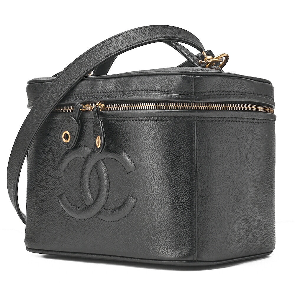 CHANEL Shoulder Bag Cocomark Vanity 2way Caviar Skin Black Gold-Tone Hardware, Pre-Owned