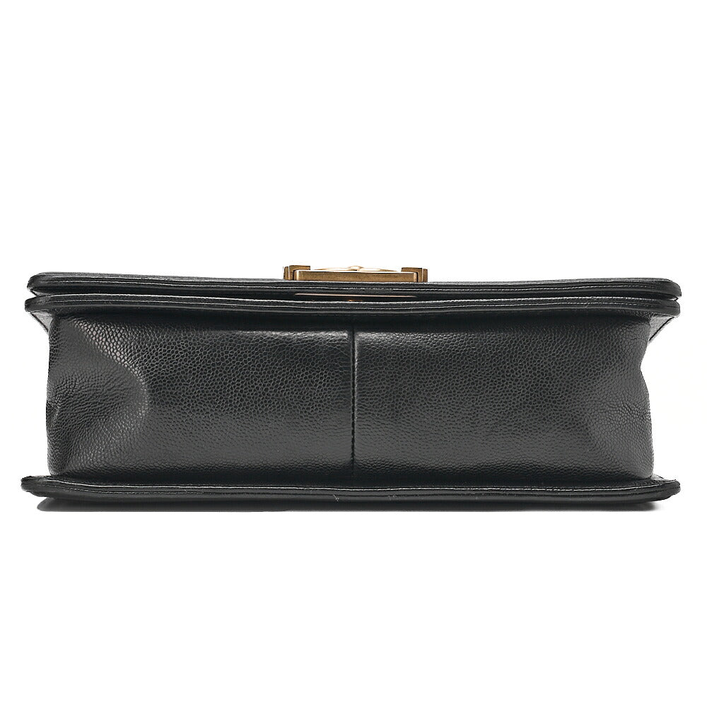 CHANEL Boy Chanel V-Stitch Chain Shoulder Bag Caviar Skin Black Gold-Tone Hardware, Pre-Owned