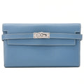 HERMES Kelly Wallet 3-Fold Long Wallet Epson Blue Jean Silver-Tone Hardware, Pre-Owned