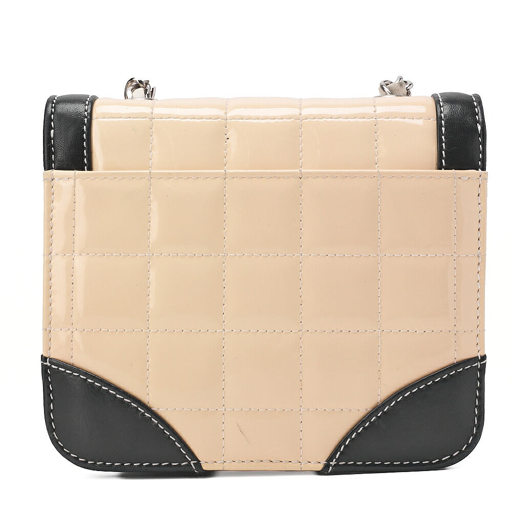 CHANEL Shoulder Bag Chocolate Bar Mini Lambskin x Enamel Beige x Black Gold-Tone Hardware, Pre-Owned