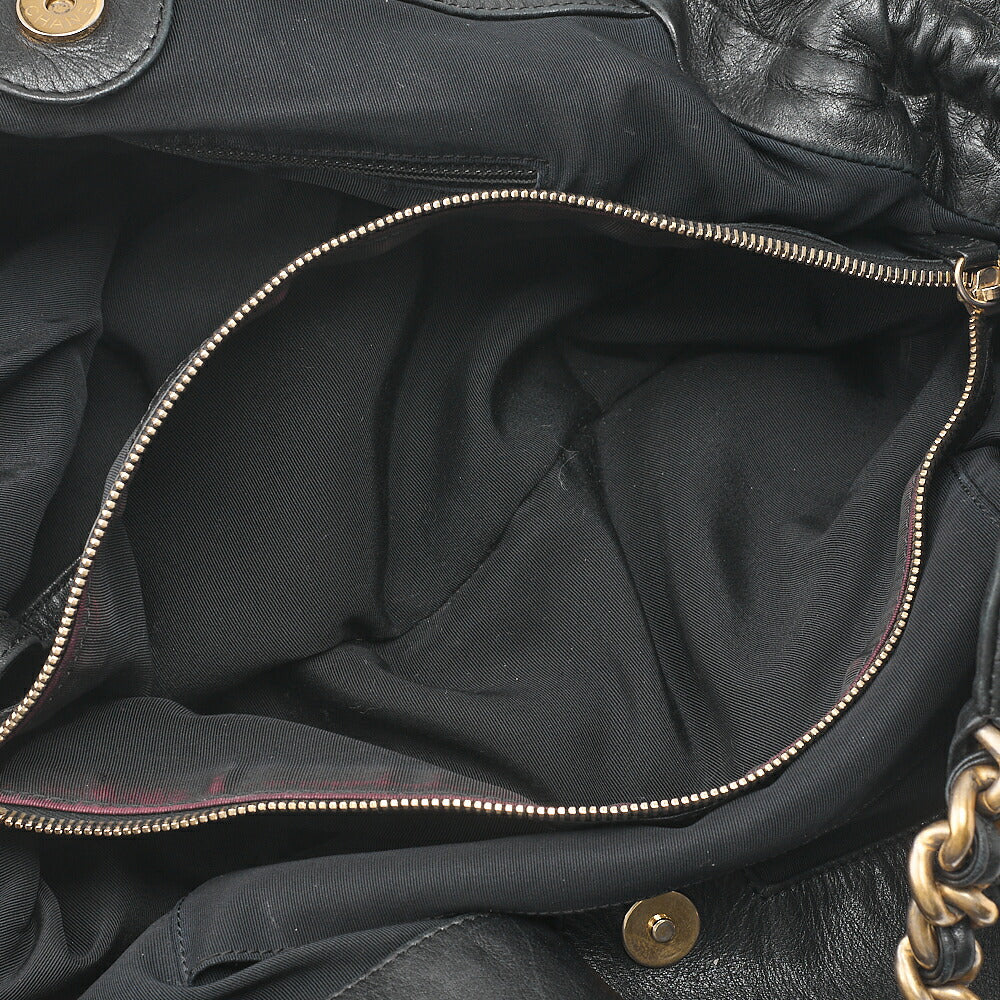 CHANEL Coco Mark Fringe Chain Tote Bag Lambskin Black Gold-Tone Hardware, Pre-Owned