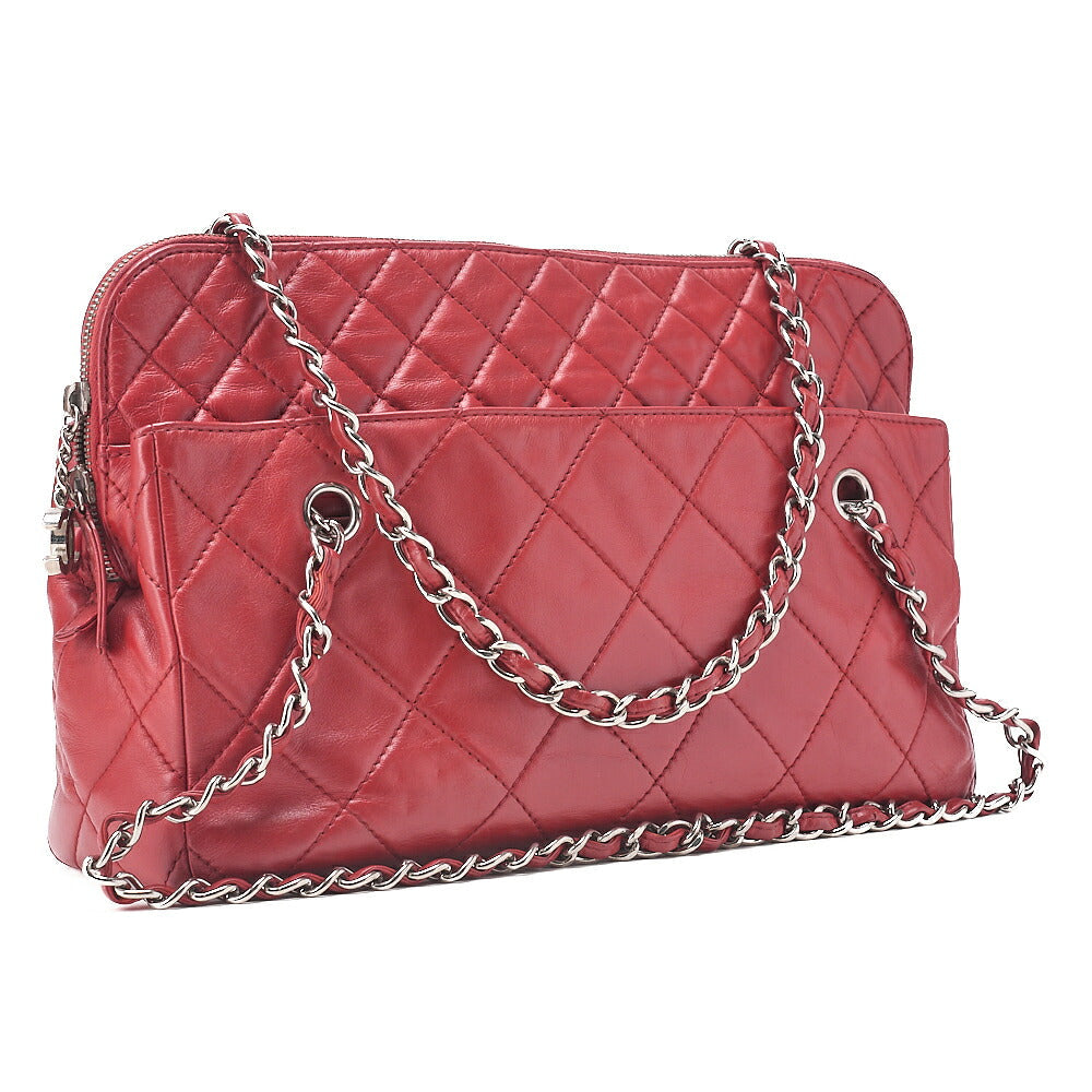 CHANEL Matelasse Coco Charm Chain Shoulder Bag Vintage Calf Red Silver-Tone Hardware, Pre-Owned