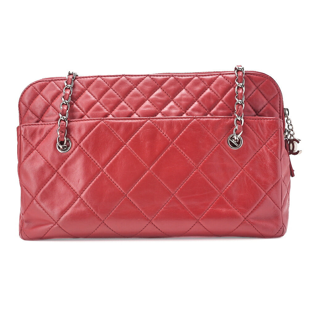CHANEL Matelasse Coco Charm Chain Shoulder Bag Vintage Calf Red Silver-Tone Hardware, Pre-Owned