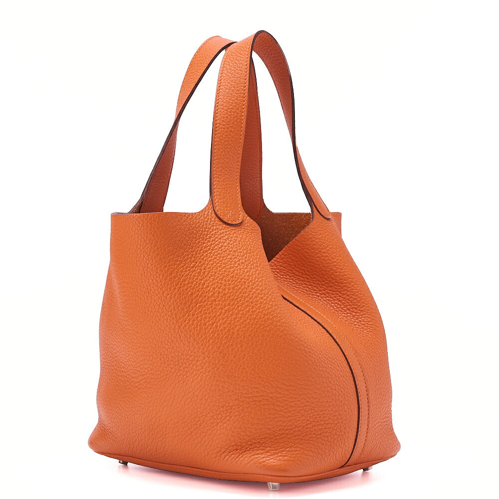HERMES Picotan Lock MM Handbag Trial Clemence Orange Silver-Tone Hardware, Pre-Owned