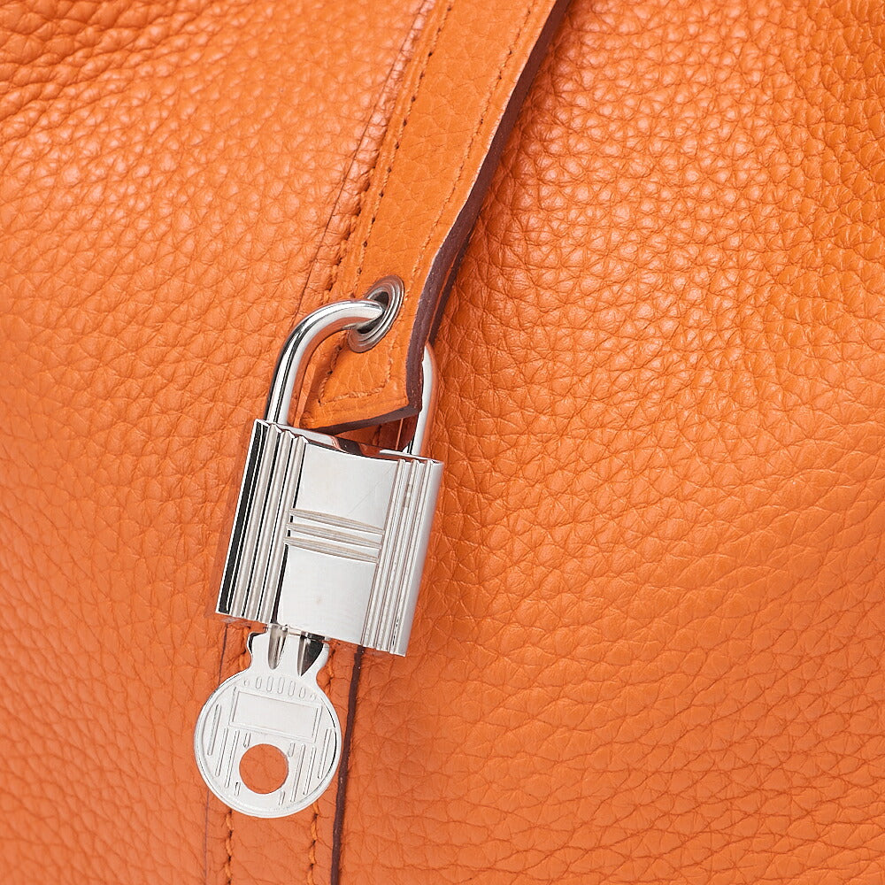 HERMES Picotan Lock MM Handbag Trial Clemence Orange Silver-Tone Hardware, Pre-Owned