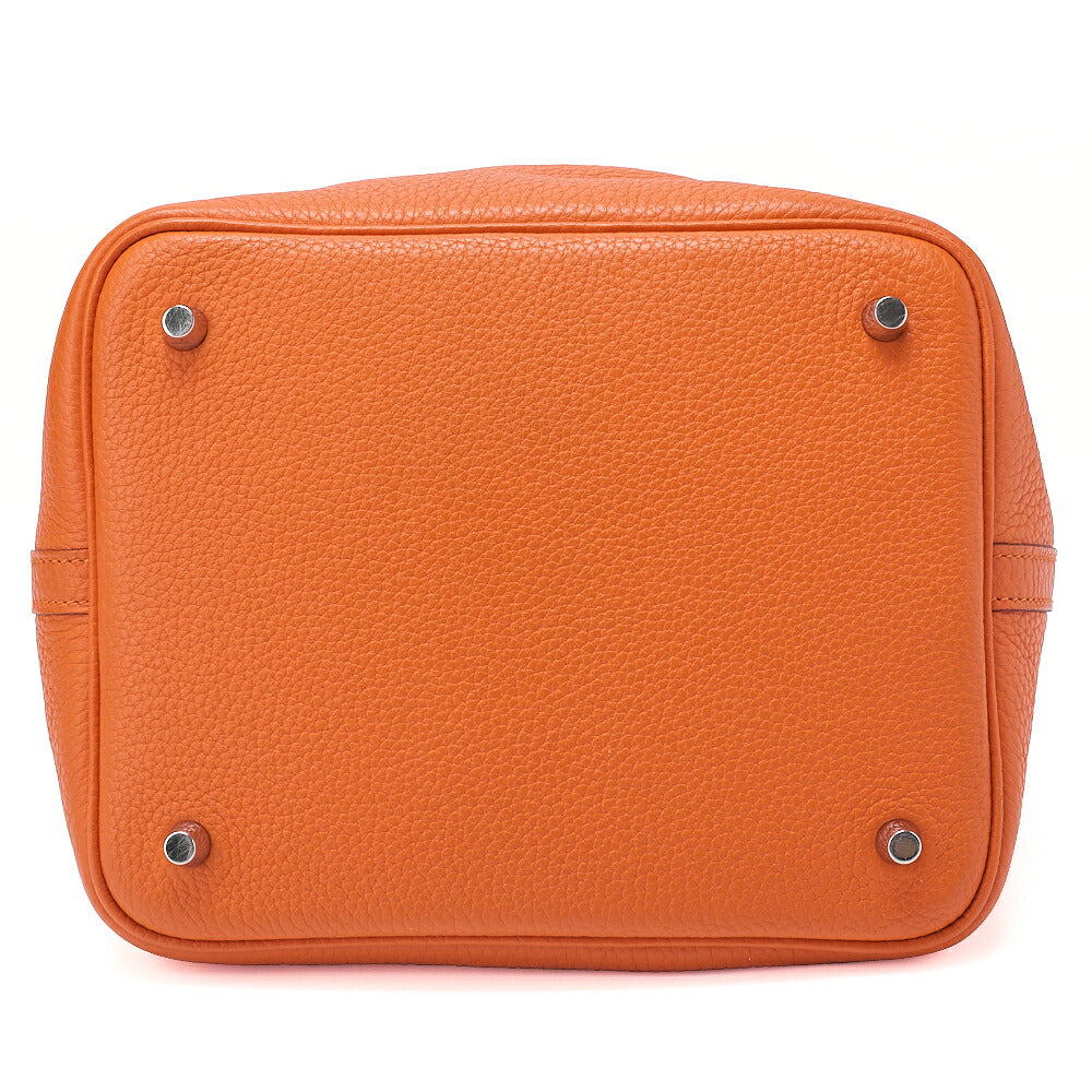 HERMES Picotan Lock MM Handbag Trial Clemence Orange Silver-Tone Hardware, Pre-Owned