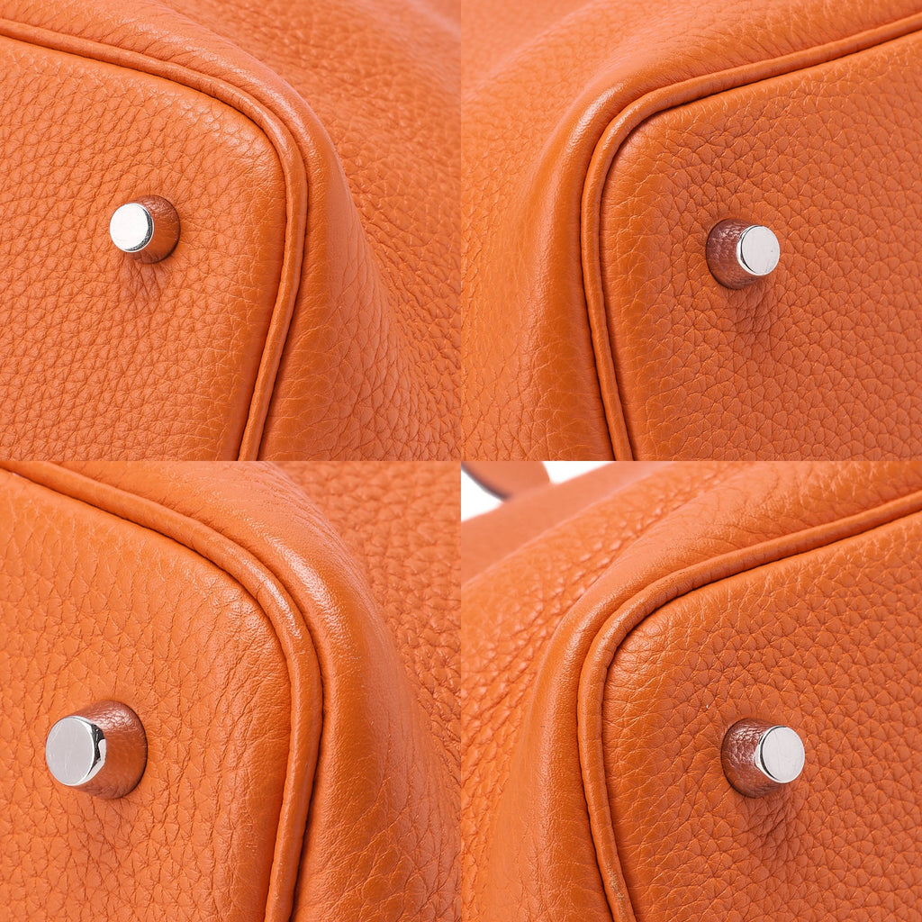 HERMES Picotan Lock MM Handbag Trial Clemence Orange Silver-Tone Hardware, Pre-Owned