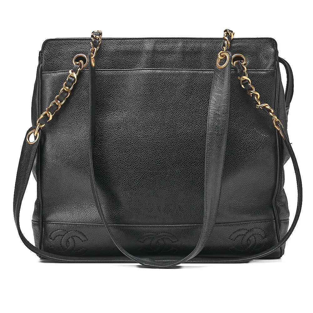 CHANEL Caviar Skin Triple Coco Double Chain Shoulder Black Gold-Tone Hardware, Pre-Owned