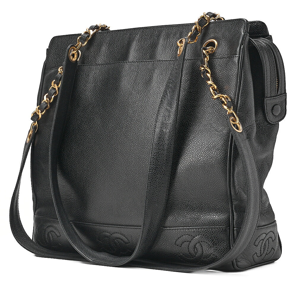 CHANEL Caviar Skin Triple Coco Double Chain Shoulder Black Gold-Tone Hardware, Pre-Owned