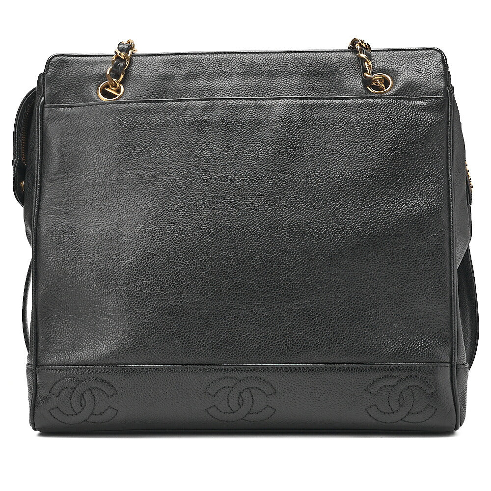 CHANEL Caviar Skin Triple Coco Double Chain Shoulder Black Gold-Tone Hardware, Pre-Owned