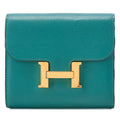HERMES Constance Compact Bi-Fold Wallet Swift Evercolor Veil Jade Gold-Tone Hardware, Pre-Owned
