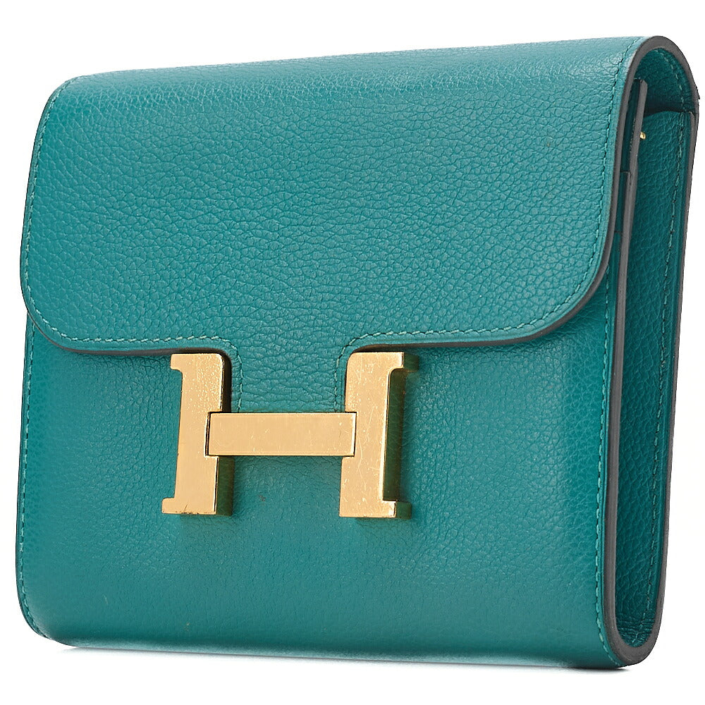 HERMES Constance Compact Bi-Fold Wallet Swift Evercolor Veil Jade Gold-Tone Hardware, Pre-Owned