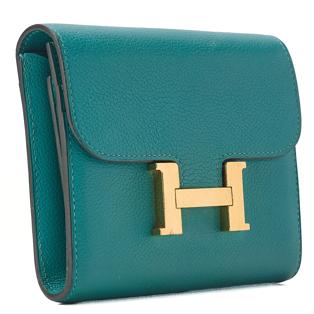 HERMES Constance Compact Bi-Fold Wallet Swift Evercolor Veil Jade Gold-Tone Hardware, Pre-Owned