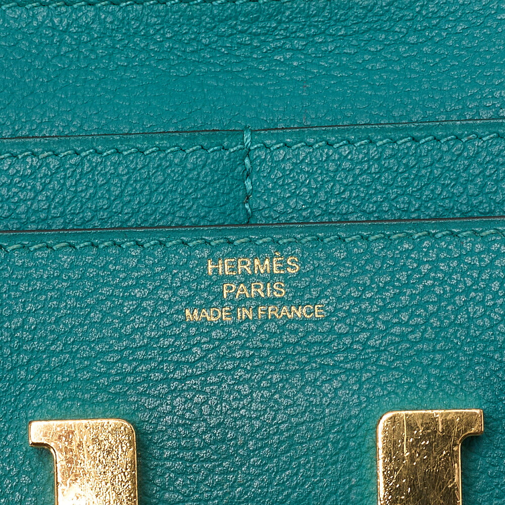 HERMES Constance Compact Bi-Fold Wallet Swift Evercolor Veil Jade Gold-Tone Hardware, Pre-Owned