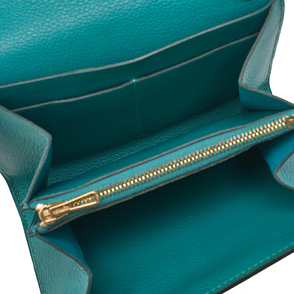 HERMES Constance Compact Bi-Fold Wallet Swift Evercolor Veil Jade Gold-Tone Hardware, Pre-Owned