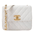 CHANEL Chain Shoulder Bag Square Shape Caviar Skin White Gold Fittings Big Coco Gold-Tone Hardware, Pre-Owned