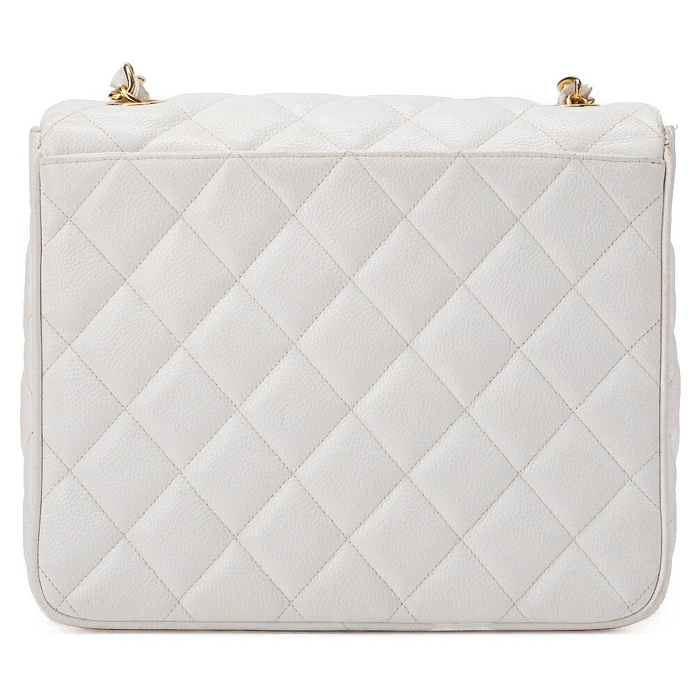 CHANEL Chain Shoulder Bag Square Shape Caviar Skin White Gold Fittings Big Coco Gold-Tone Hardware, Pre-Owned
