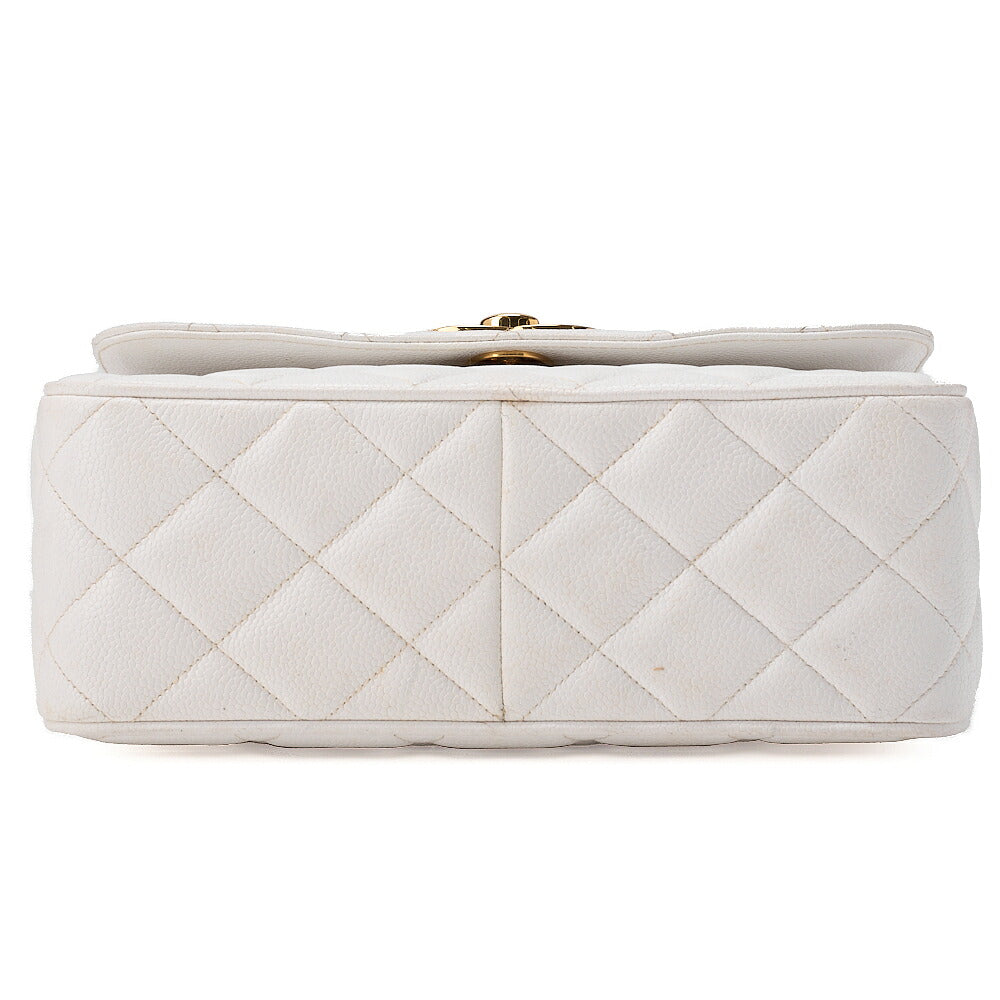 CHANEL Chain Shoulder Bag Square Shape Caviar Skin White Gold Fittings Big Coco Gold-Tone Hardware, Pre-Owned