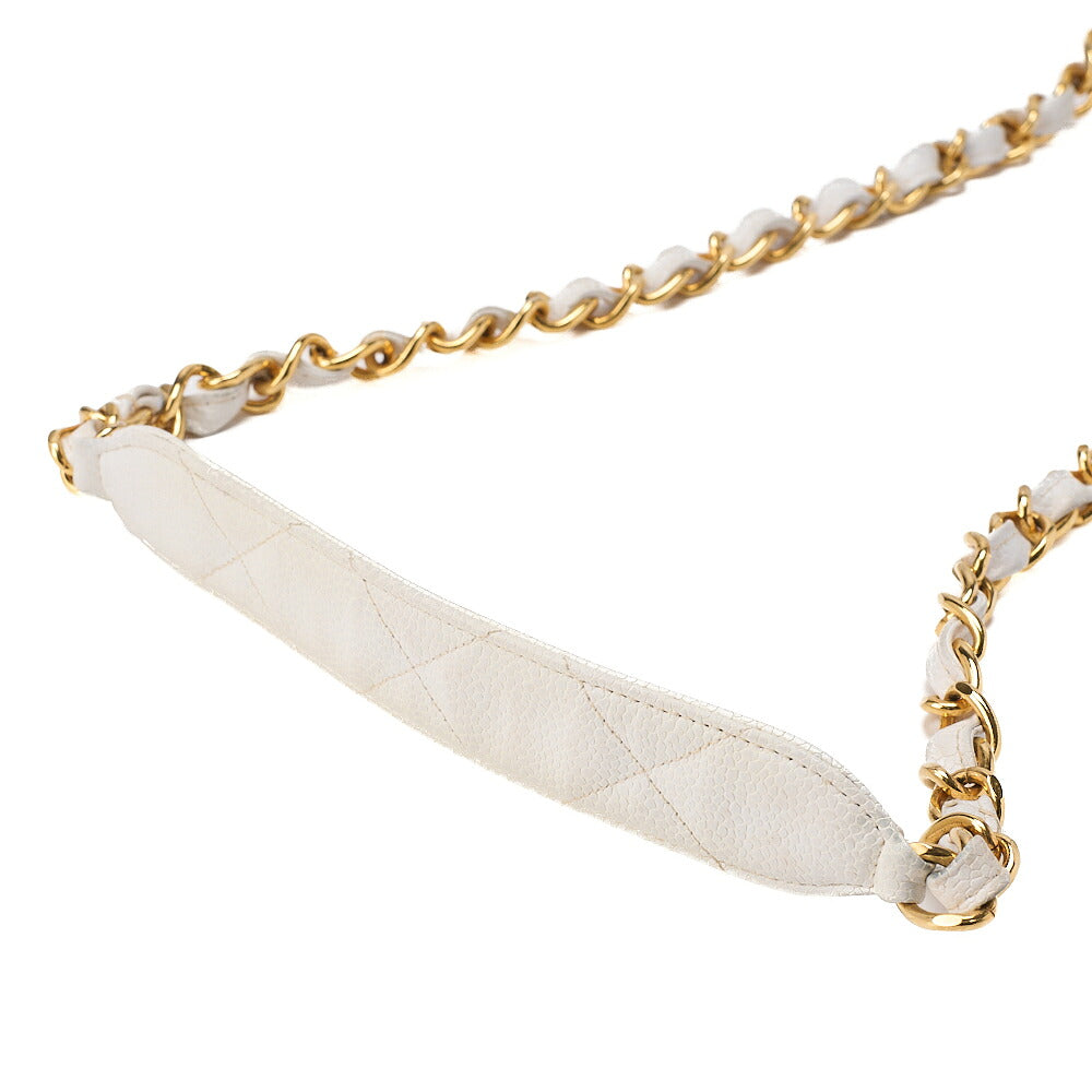 CHANEL Chain Shoulder Bag Square Shape Caviar Skin White Gold Fittings Big Coco Gold-Tone Hardware, Pre-Owned