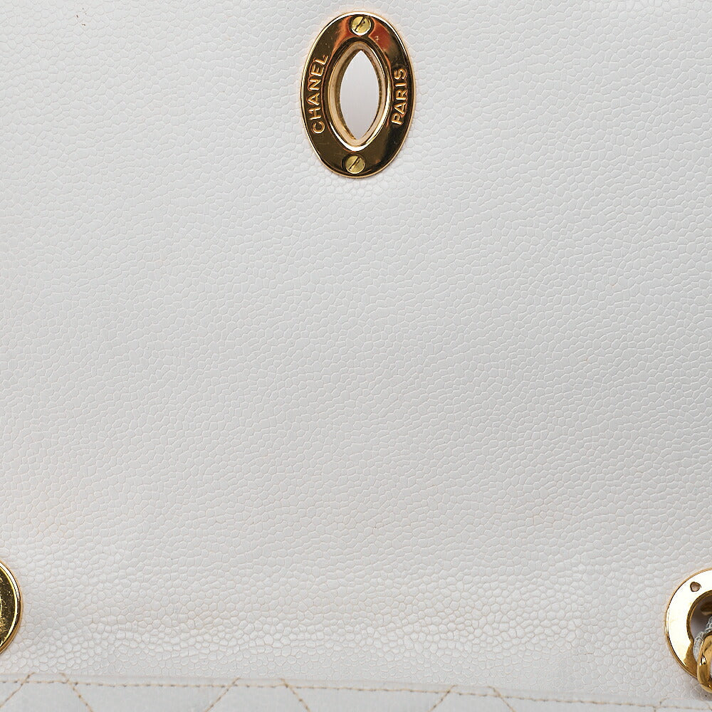 CHANEL Chain Shoulder Bag Square Shape Caviar Skin White Gold Fittings Big Coco Gold-Tone Hardware, Pre-Owned
