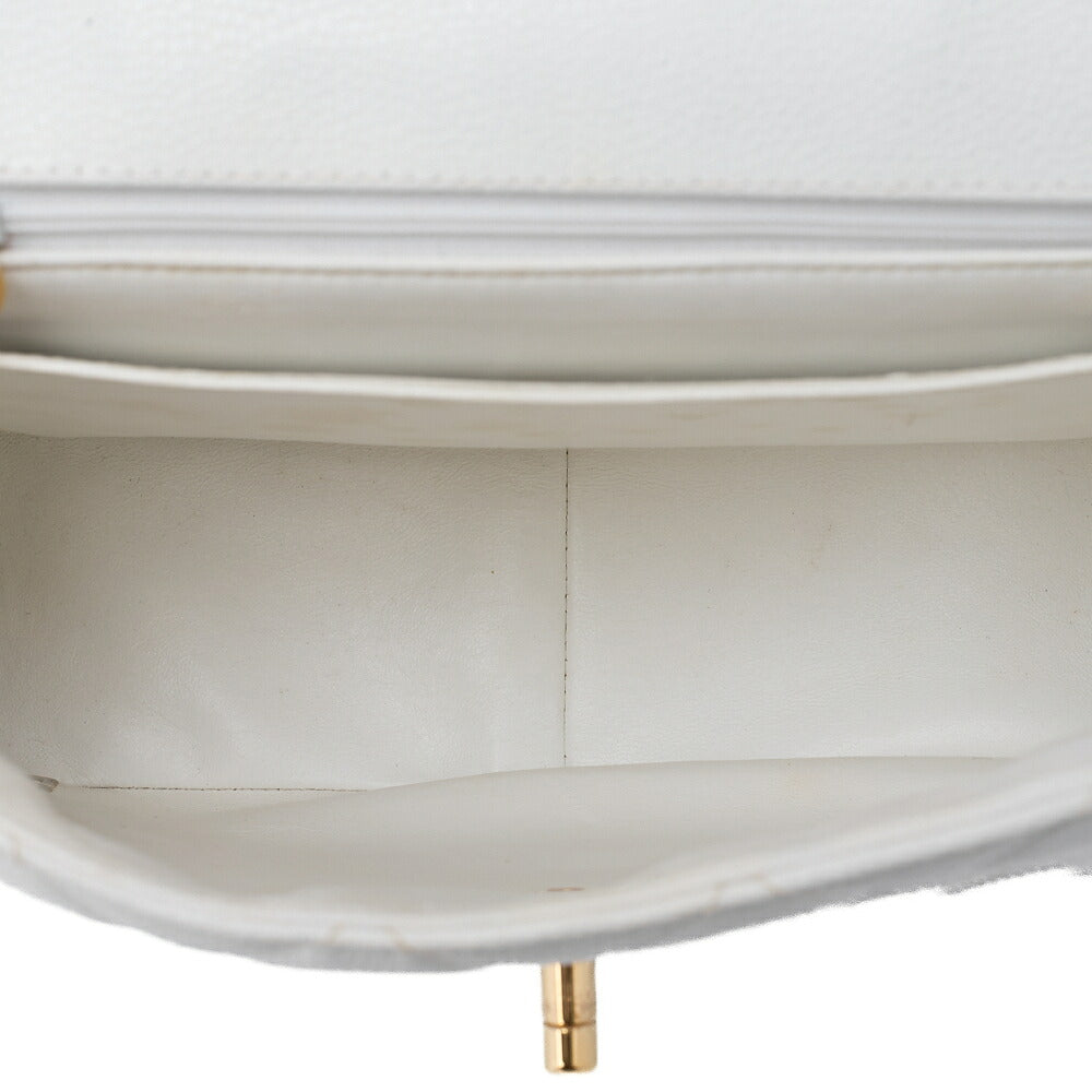 CHANEL Chain Shoulder Bag Square Shape Caviar Skin White Gold Fittings Big Coco Gold-Tone Hardware, Pre-Owned