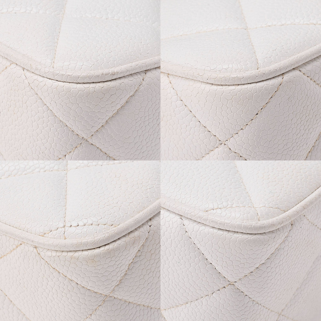 CHANEL Chain Shoulder Bag Square Shape Caviar Skin White Gold Fittings Big Coco Gold-Tone Hardware, Pre-Owned