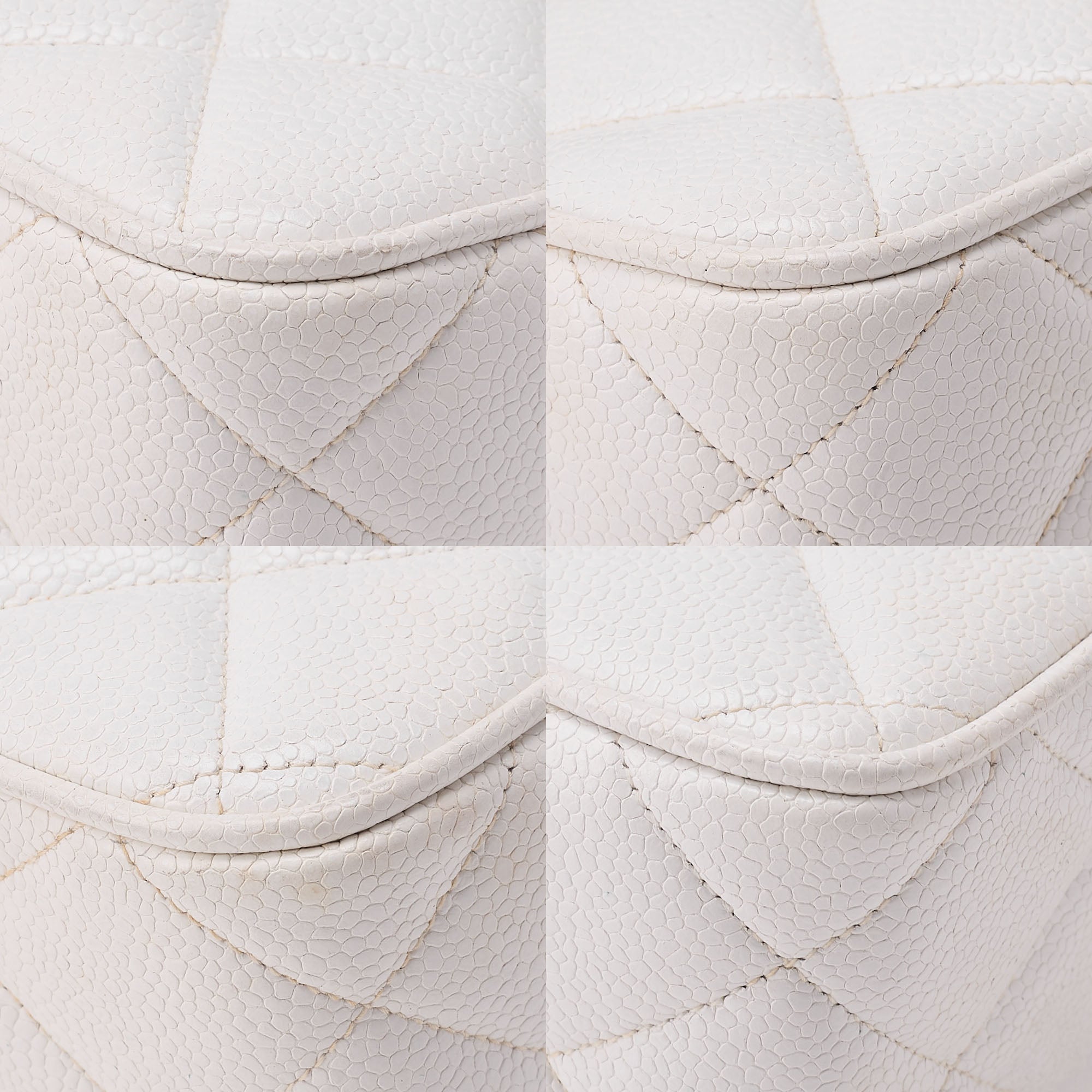 CHANEL Chain Shoulder Bag Square Shape Caviar Skin White Gold Fittings Big Coco Gold-Tone Hardware, Pre-Owned
