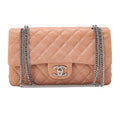 CHANEL Leather Matelasse Double Flap Double Chain Bag Salmon Pink Silver-Tone Hardware, Pre-Owned