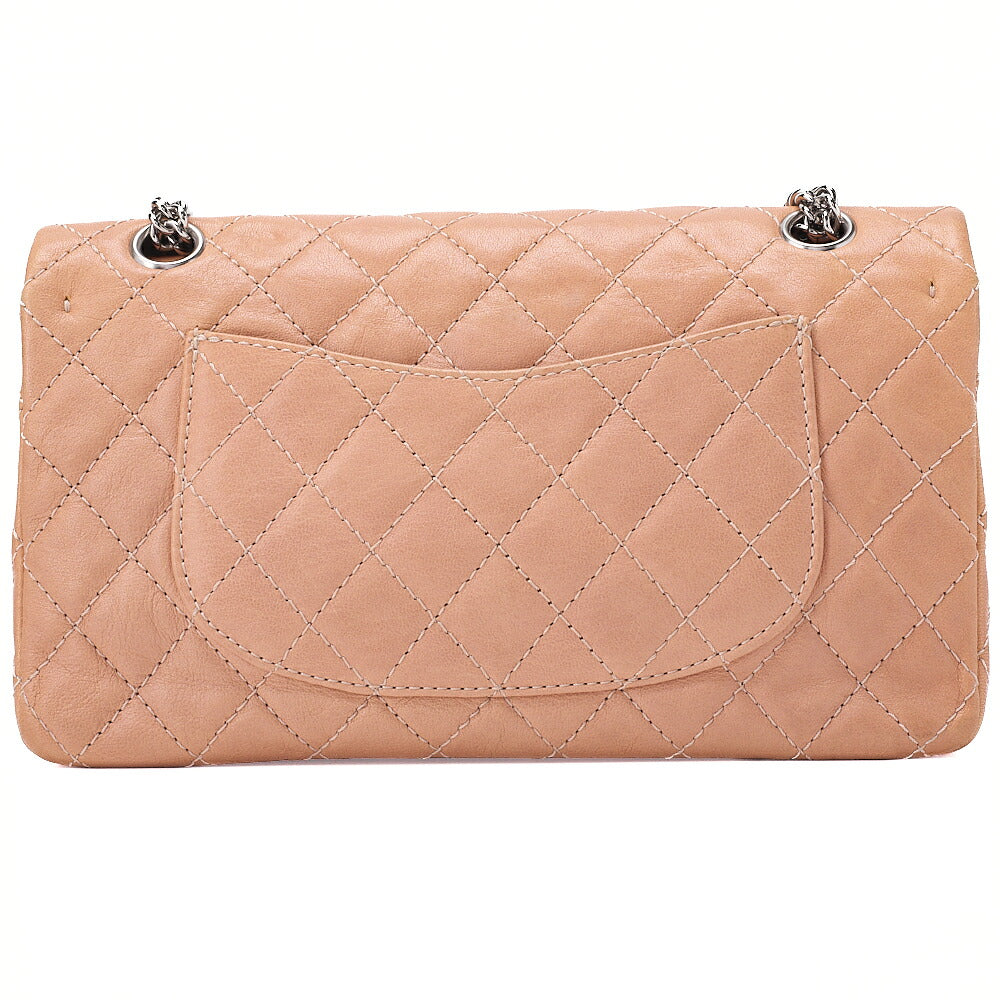 CHANEL Leather Matelasse Double Flap Double Chain Bag Salmon Pink Silver-Tone Hardware, Pre-Owned