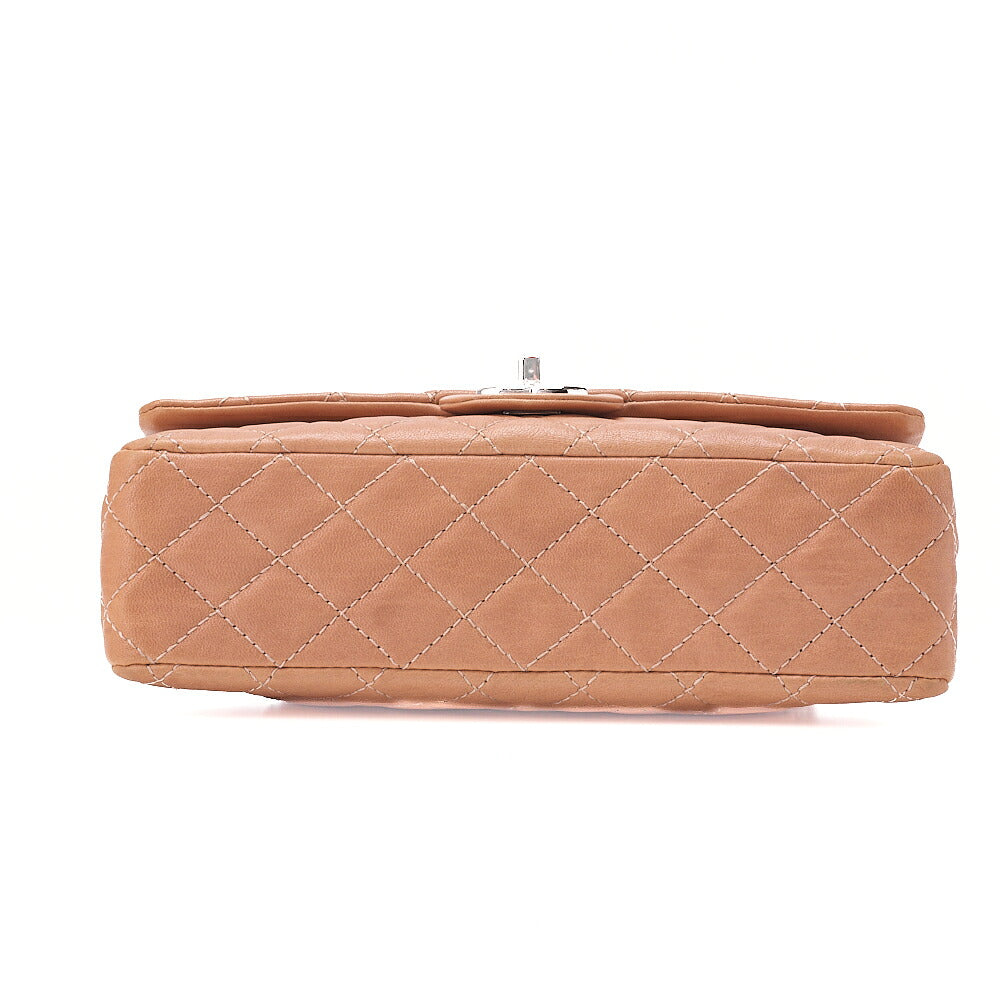 CHANEL Leather Matelasse Double Flap Double Chain Bag Salmon Pink Silver-Tone Hardware, Pre-Owned
