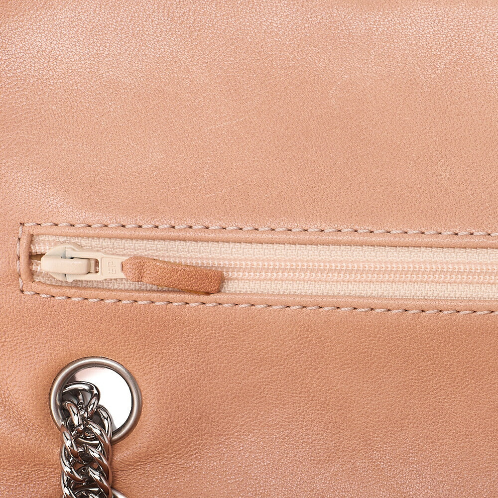 CHANEL Leather Matelasse Double Flap Double Chain Bag Salmon Pink Silver-Tone Hardware, Pre-Owned