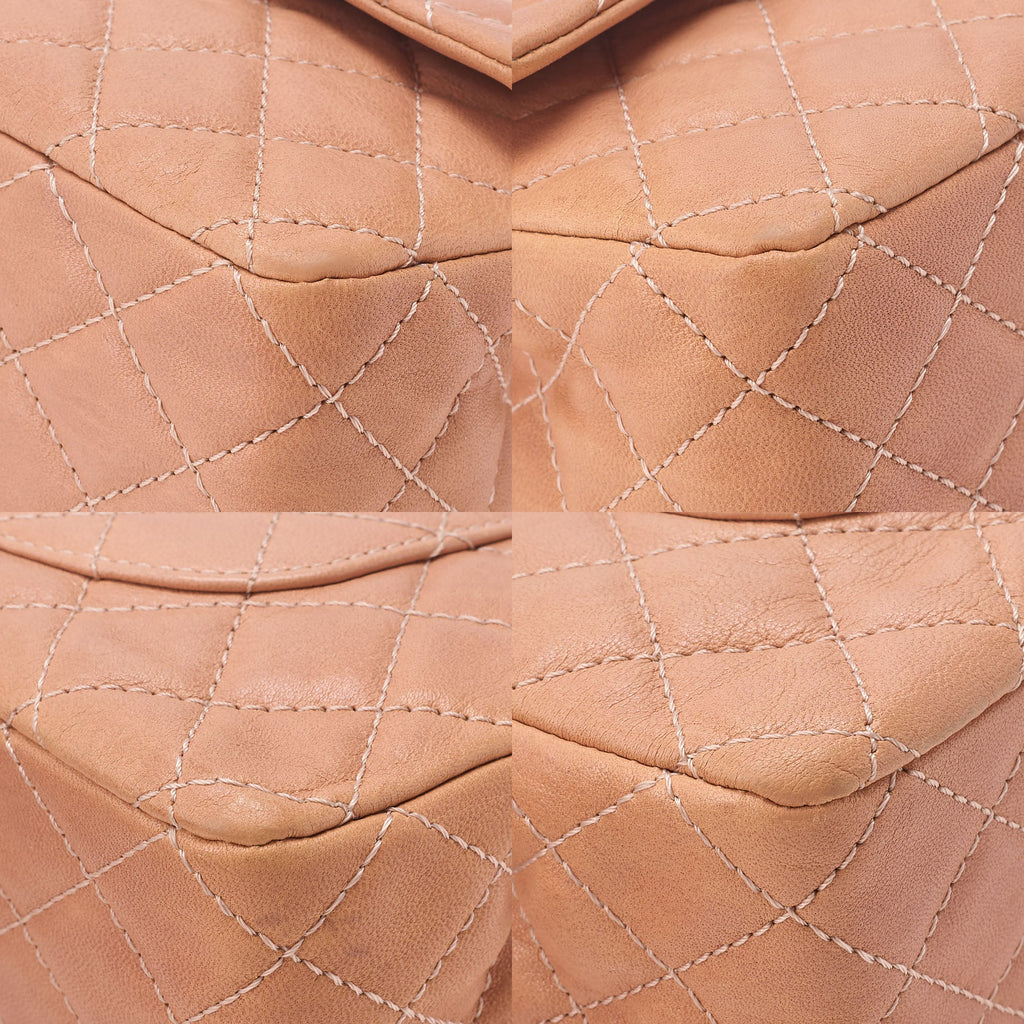 CHANEL Leather Matelasse Double Flap Double Chain Bag Salmon Pink Silver-Tone Hardware, Pre-Owned