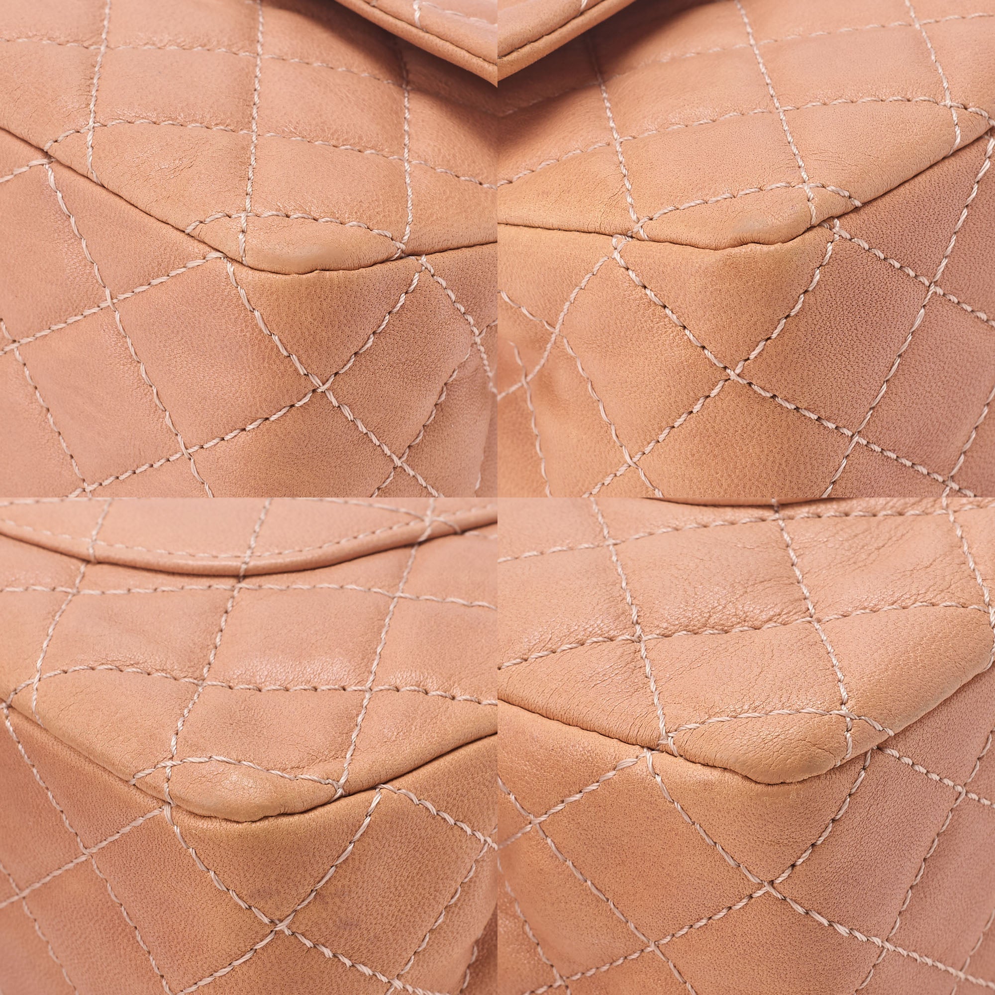 CHANEL Leather Matelasse Double Flap Double Chain Bag Salmon Pink Silver-Tone Hardware, Pre-Owned