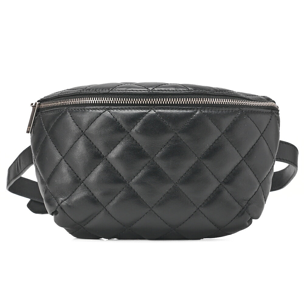 CHANEL Waist Bag Matrasse Lambskin Black Silver-Tone Hardware, Pre-Owned