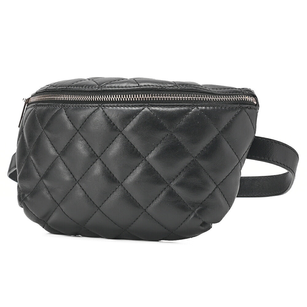 CHANEL Waist Bag Matrasse Lambskin Black Silver-Tone Hardware, Pre-Owned