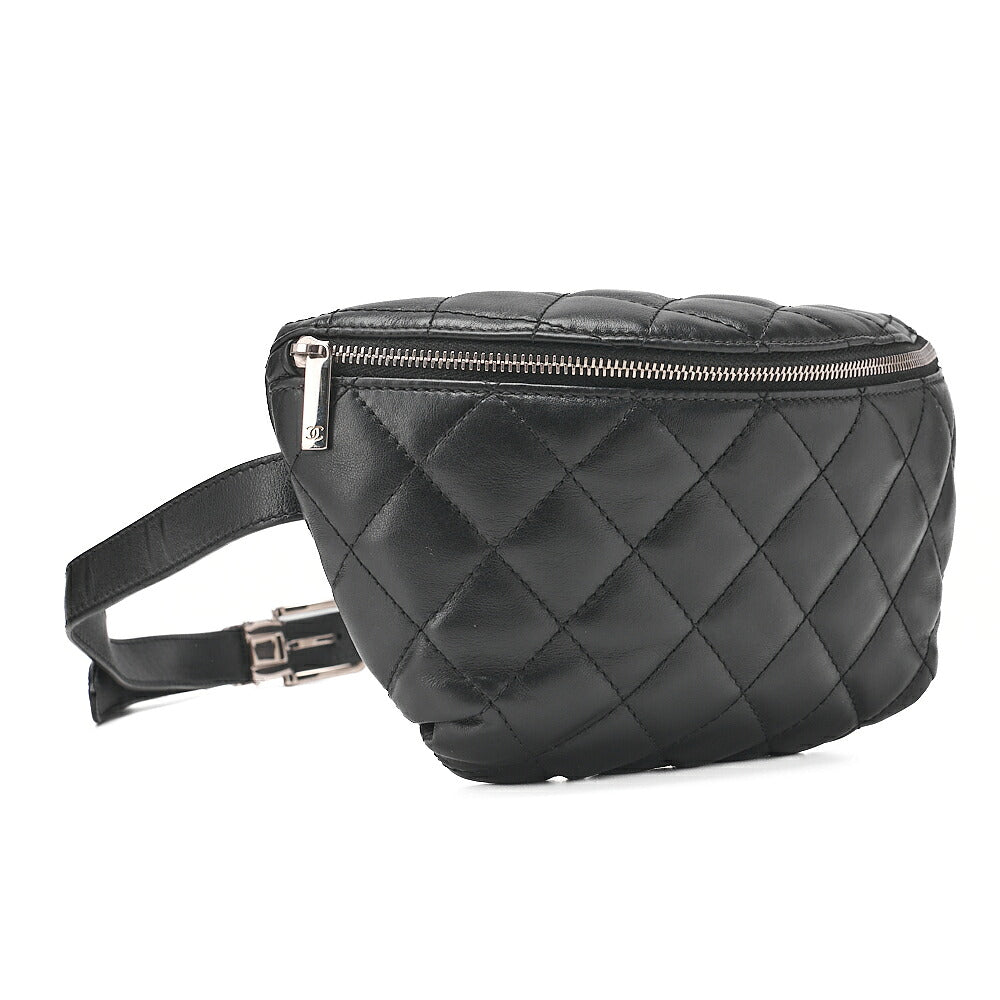 CHANEL Waist Bag Matrasse Lambskin Black Silver-Tone Hardware, Pre-Owned