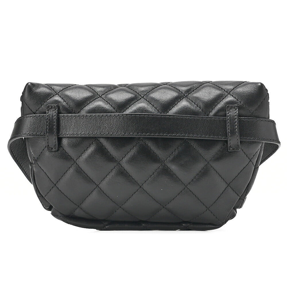 CHANEL Waist Bag Matrasse Lambskin Black Silver-Tone Hardware, Pre-Owned