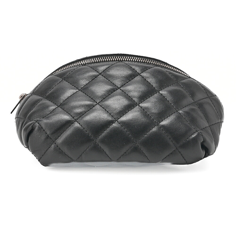 CHANEL Waist Bag Matrasse Lambskin Black Silver-Tone Hardware, Pre-Owned