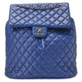 CHANEL Matelasse Turnlock Chain Backpack Lambskin Blue Silver-Tone Hardware, Pre-Owned