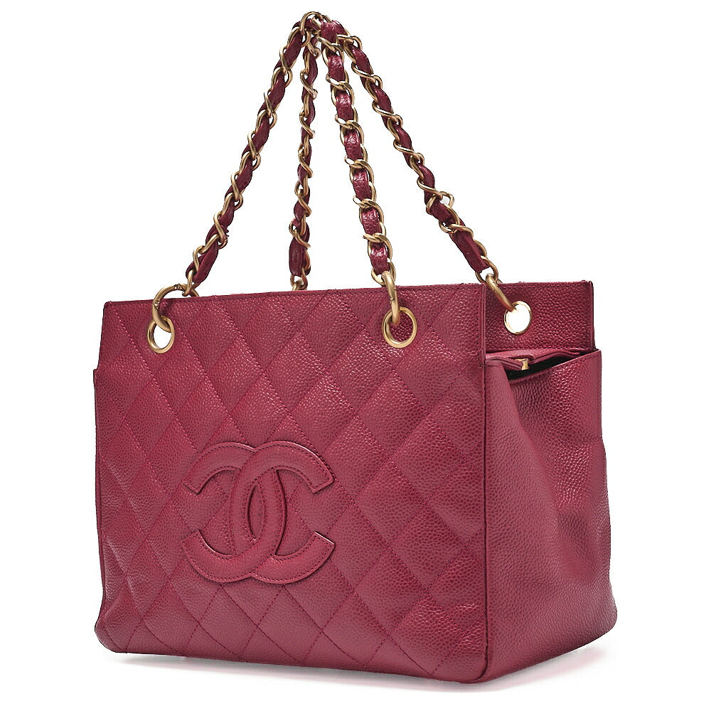 CHANEL Tote Bag Matelasse Caviar Skin Double Chain PTT Pink Gold-Tone Hardware, Pre-Owned