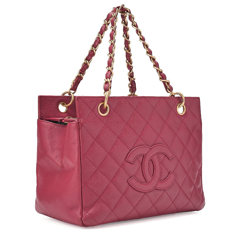 CHANEL Tote Bag Matelasse Caviar Skin Double Chain PTT Pink Gold-Tone Hardware, Pre-Owned